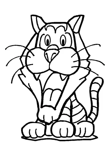 Funny cartoon tiger is opening its mouth coloring page