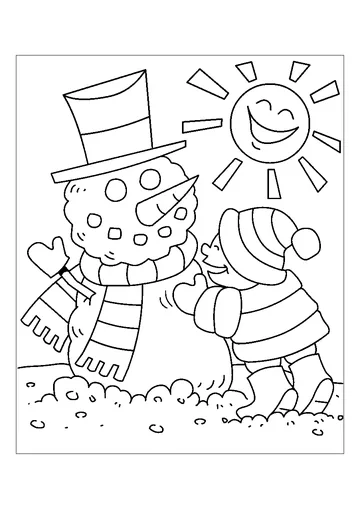 Snowman And Child Playing In Winter coloring page