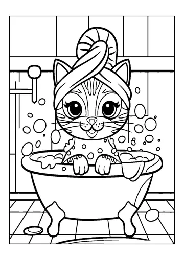 Cat in the Bathtub coloring page