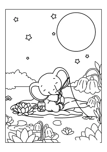Elephant Sitting On Lotus Leaf In Lake coloring page