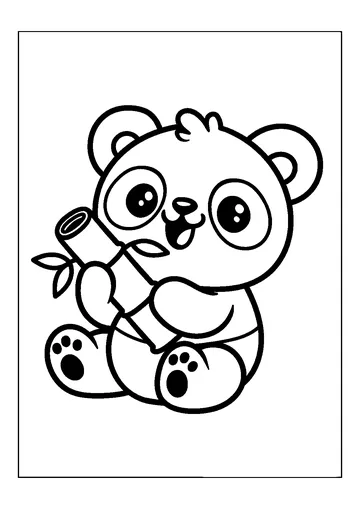 Cute Baby Panda hold a Bamboo coloring page