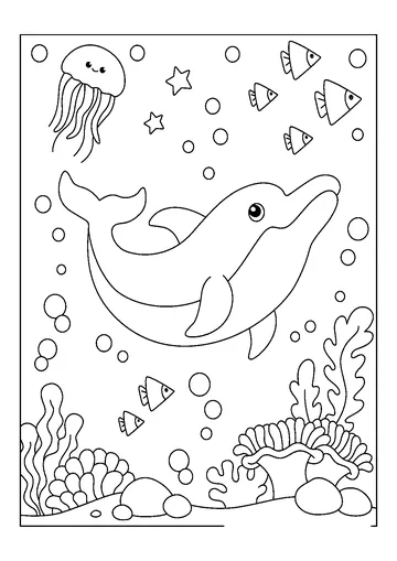 Dolphin and Sea Animals coloring page
