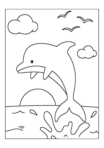 Dolphins with Sunset coloring page