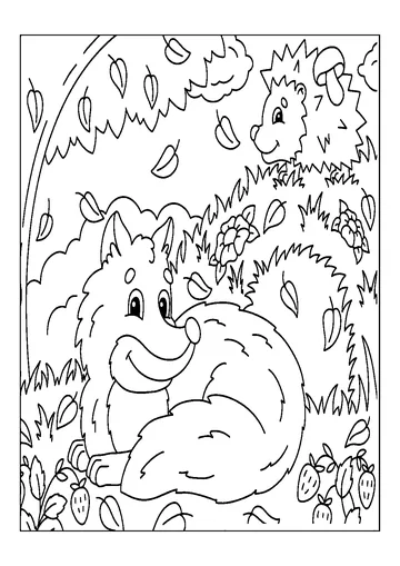Fox and Hedgehog in a Forest coloring page
