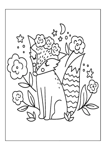 Fox with Flowers on Head coloring page