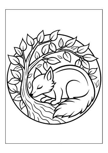 Fox with Tree in Circle coloring page