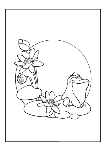 Frog with Lotus coloring page