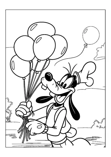 Goofy Holding a Bunch of Balloons coloring page