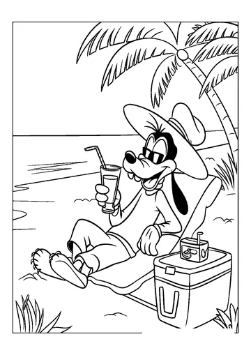 Goofy Relaxing on the Beach coloring page