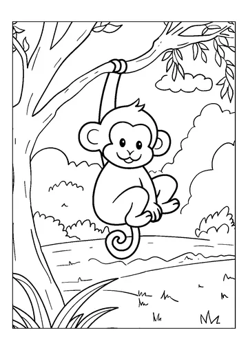 Monkey Hanging on a Tree coloring page