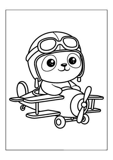 Panda riding a Airplane coloring page