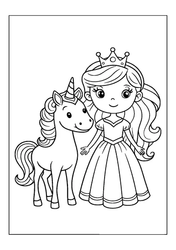 Princess with Unicorn coloring page