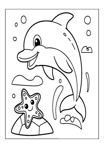 Starfish and Dolphin coloring page