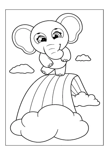 Elephant on a Rainbow with Clouds coloring page