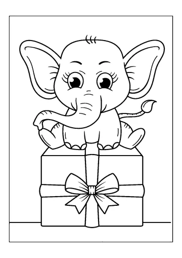 Elephant sitting on Gift Box coloring page