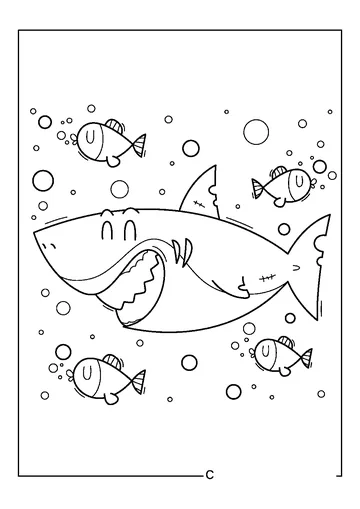Shark and Fish coloring page