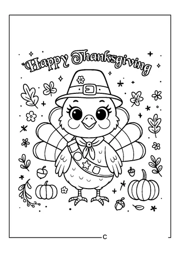 Cute Turkey Scout Happy coloring page