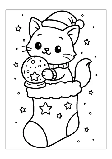 Cat Christmas Snow Globe Stocking coloring page