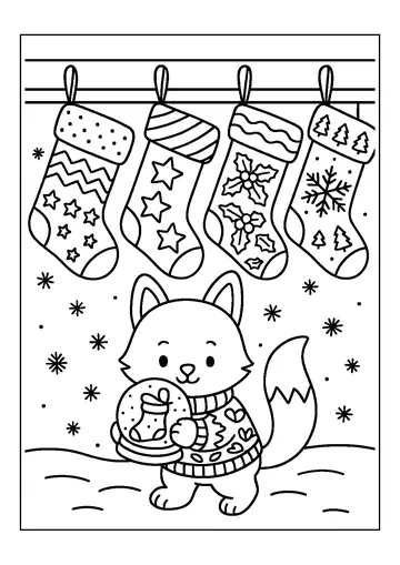 Fox Snow Globe Hanging Stockings coloring page