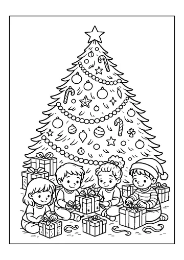 Kids Opening Gifts coloring page