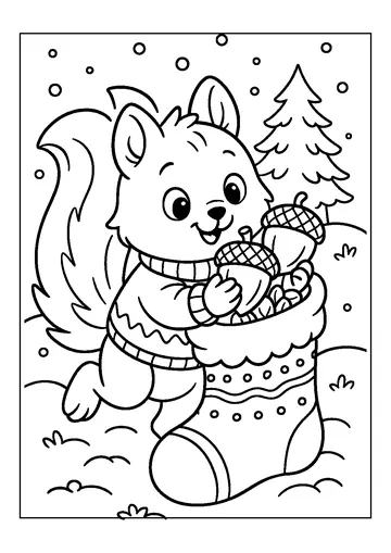 Squirrel Acorns Christmas Stocking coloring page