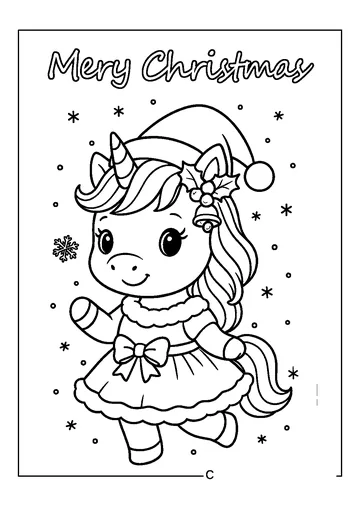 Cute Unicorn Merry Christmas Dress coloring page