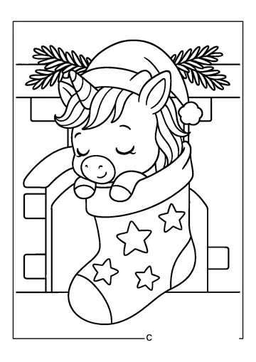 Unicorn in Christmas Stocking coloring page