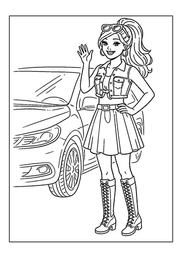 Barbie Standing by Car coloring page
