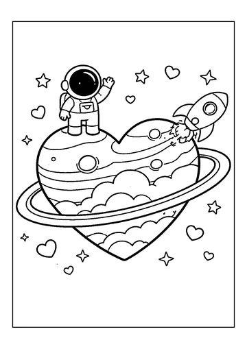 Heart Planet Astronaut coloring page