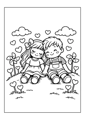 Kids Valentine Love Scene coloring page