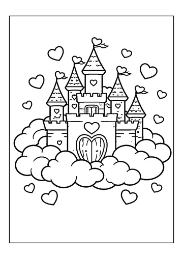 Valentine Love Castle in Clouds coloring page