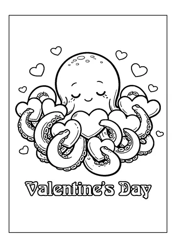 Octopus Valentine Hug coloring page