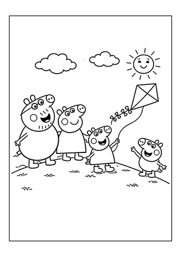 Family Flying Kite coloring page