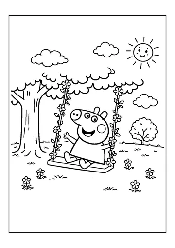 Peppa Pig Swinging Under Tree coloring page