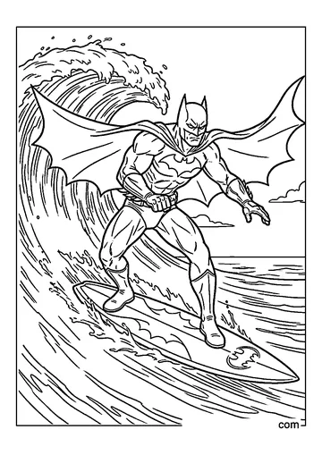Batman Surfing a Giant Wave coloring page