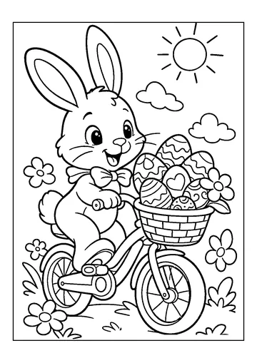Bunny Riding Bike With Easter Eggs coloring page