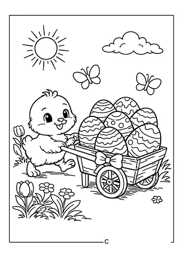 Chick Pulling Easter Egg Cart coloring page