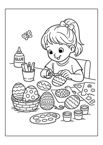 Girl Decorating Easter Eggs Craft coloring page