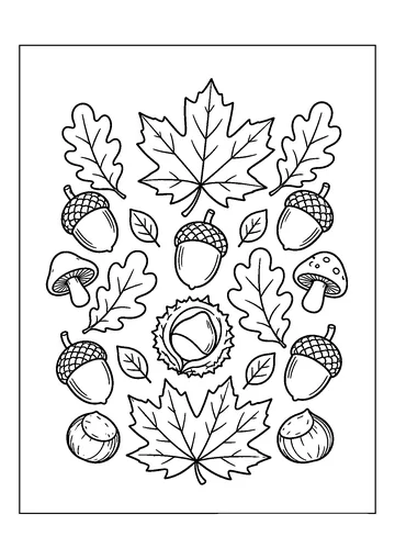 Acorn and Fall Leaves coloring page