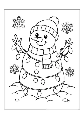 Snowman With Christmas Lights coloring page