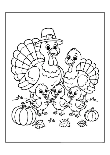 Turkey Family coloring page