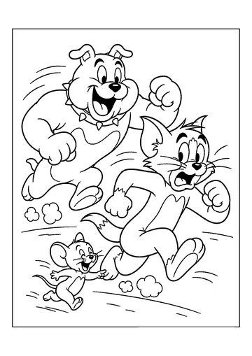 Tom, Jerry and Spike Chase coloring page
