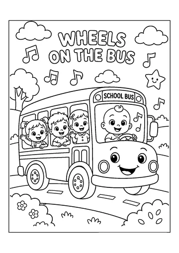 Wheels on the Bus coloring page