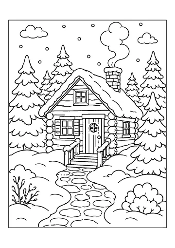 Cabin In The Snow coloring page