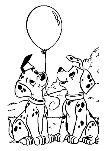 2 dalmatians and a balloon coloring page