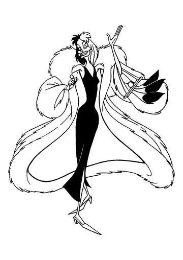 Easy coloring of the wicked Cruella coloring page