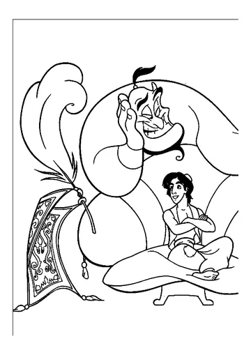 Image of Aladdin and the genie coloring page