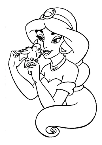 The pretty Jasmine and a little bird coloring page