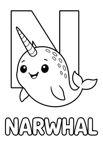 N for Narwhal coloring page