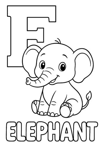 E for Elephant coloring page